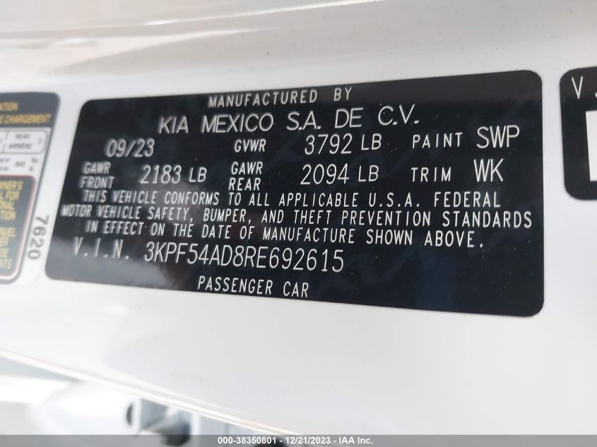 2024 KIA FORTE GT LINE - 3KPF54AD8RE692615