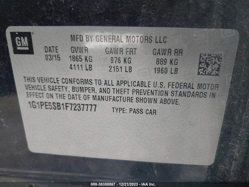 2015 CHEVROLET CRUZE 2LT AUTO - 1G1PE5SB1F7237777