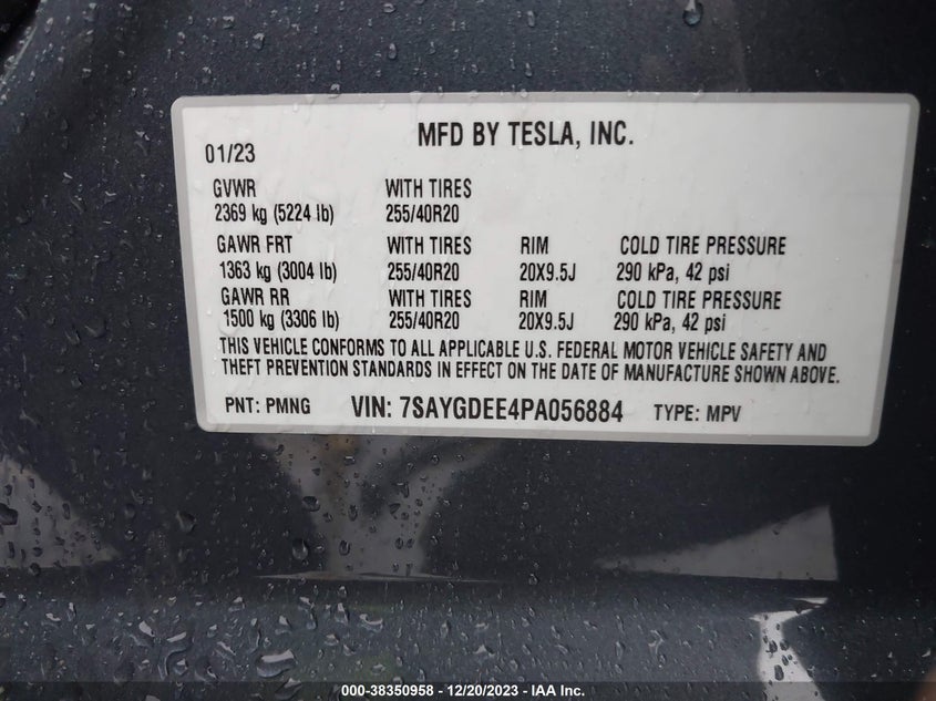 VIN 7SAYGDEE4PA056884 2023 TESLA MODEL Y AWD/LONG RANGE DUAL MOTOR ALL-WHEEL DRIVE