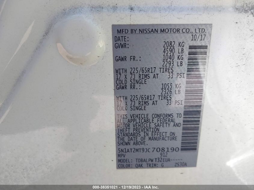 2018 NISSAN ROGUE S/SL - 5N1AT2MT9JC708190