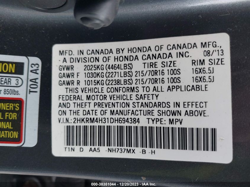 2013 HONDA CR-V LX - 2HKRM4H31DH694384