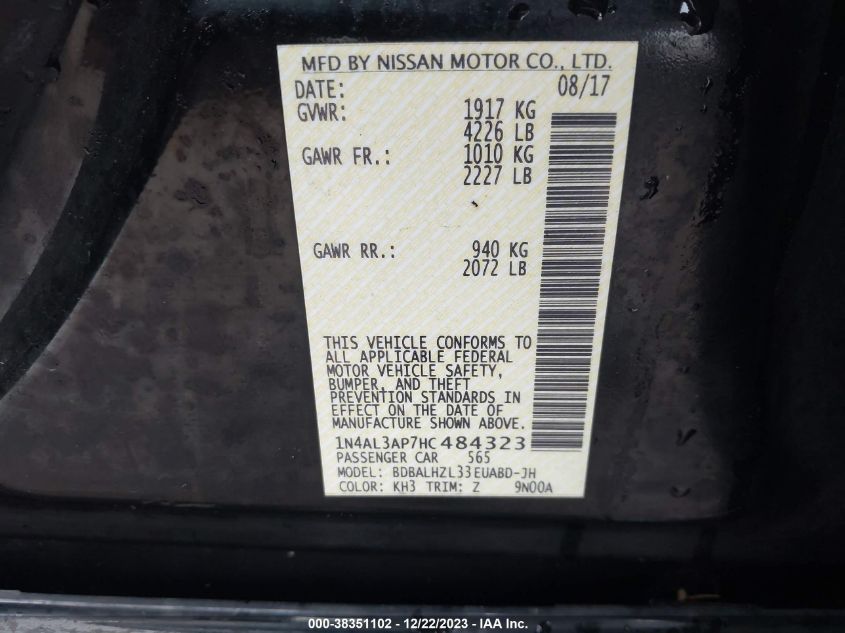 2017 NISSAN ALTIMA 2.5/S/SV/SL/SR - 1N4AL3AP7HC484323