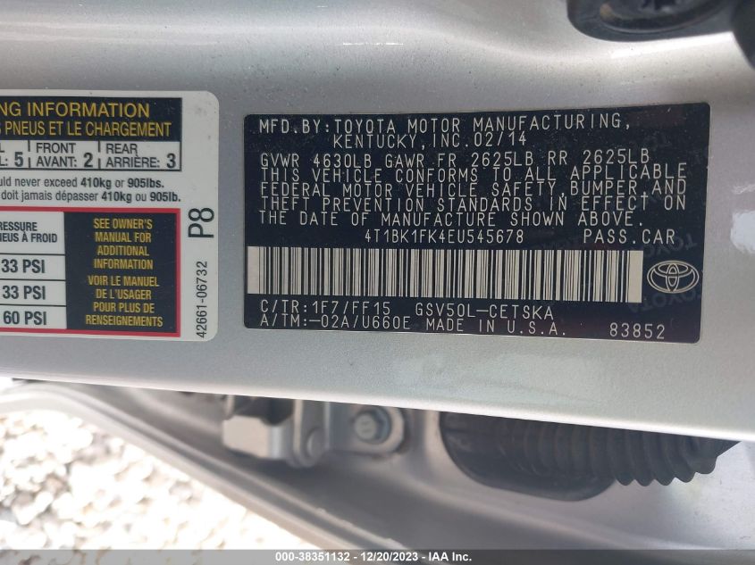 2014 TOYOTA CAMRY SE/XLE - 4T1BK1FK4EU545678