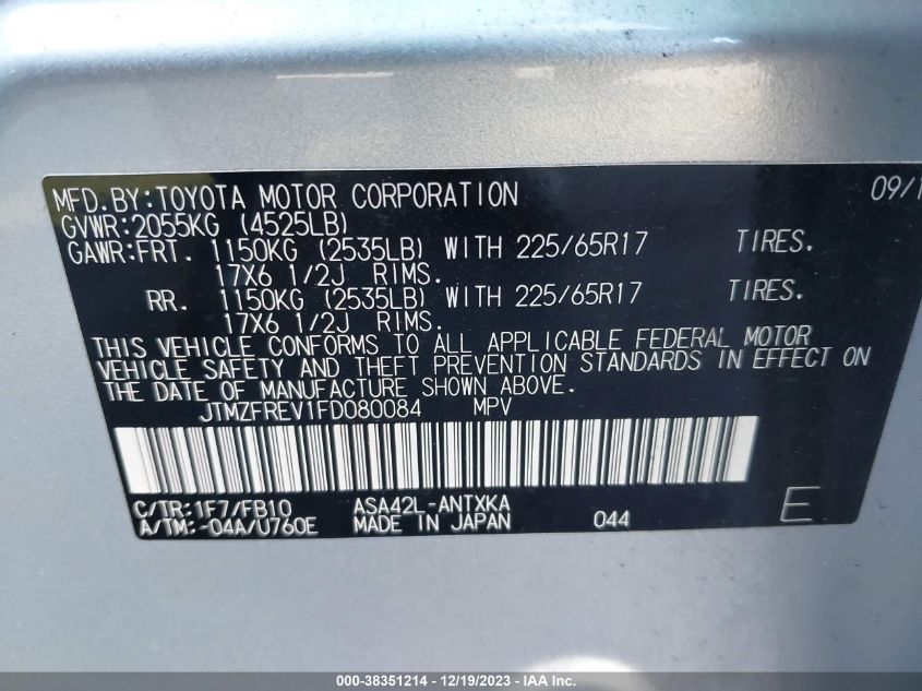 2015 TOYOTA RAV4 LE - JTMZFREV1FD080084