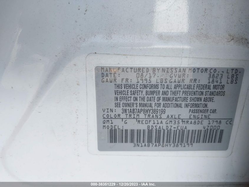 2017 NISSAN SENTRA SV - 3N1AB7AP8HY389199