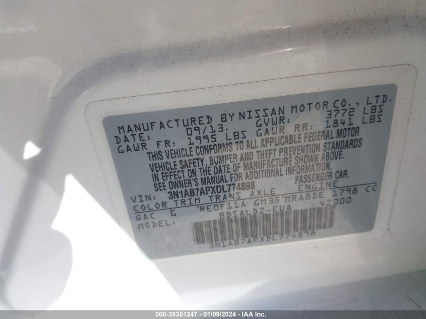 2013 NISSAN SENTRA SV - 3N1AB7APXDL774898