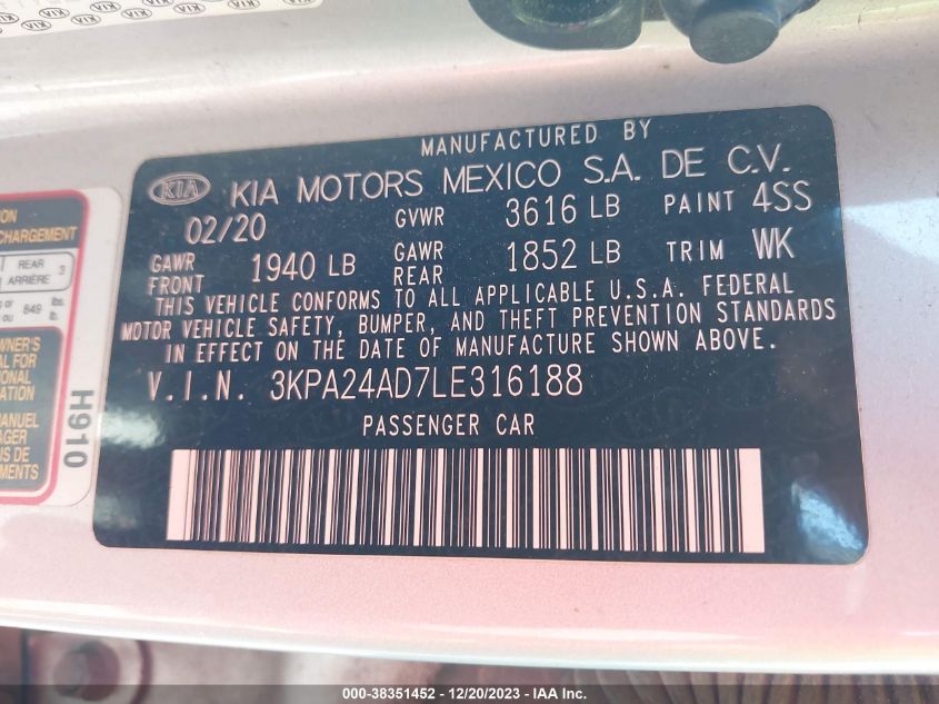 2020 KIA RIO LX/S - 3KPA24AD7LE316188