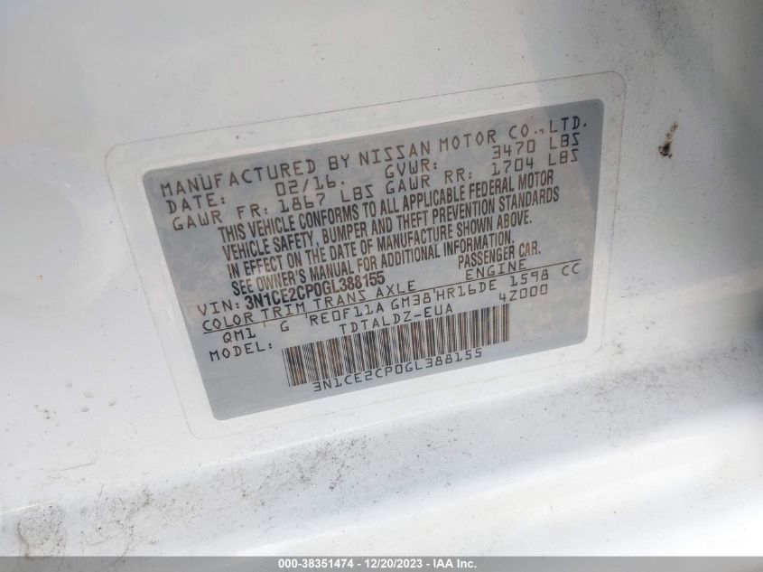 2016 NISSAN VERSA NOTE SV - 3N1CE2CP0GL388155