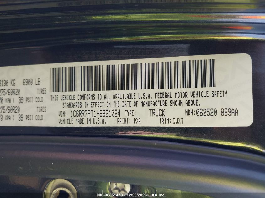 2017 RAM 1500 LONGHORN  4X4 5'7 BOX - 1C6RR7PT1HS821024