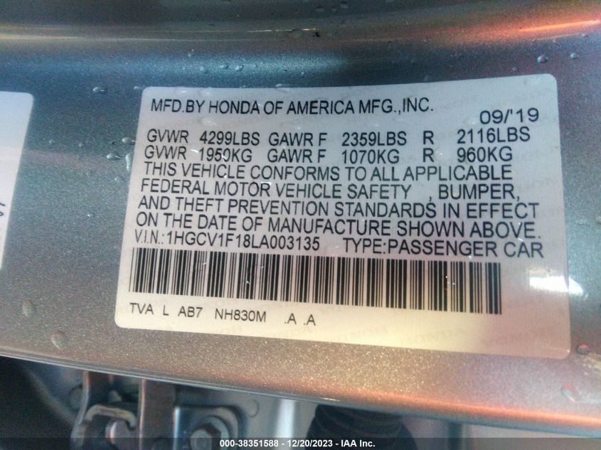 2020 HONDA ACCORD LX - 1HGCV1F18LA003135