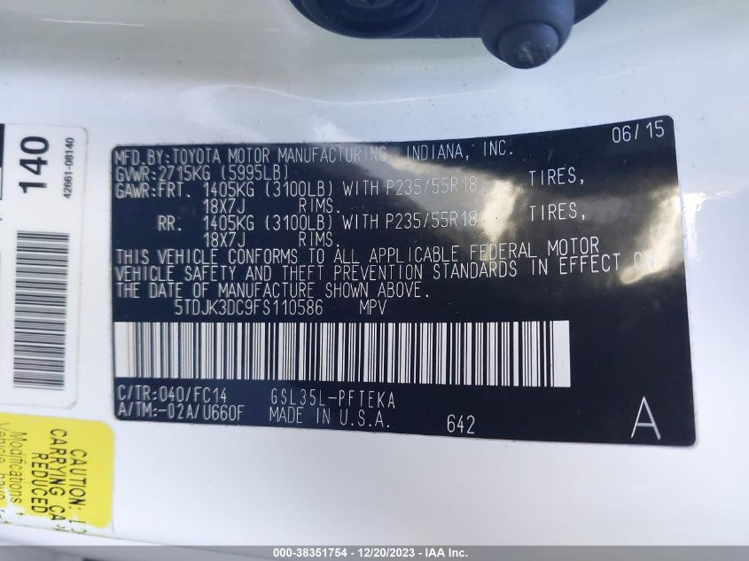 2015 TOYOTA SIENNA LE - 5TDJK3DC9FS110586