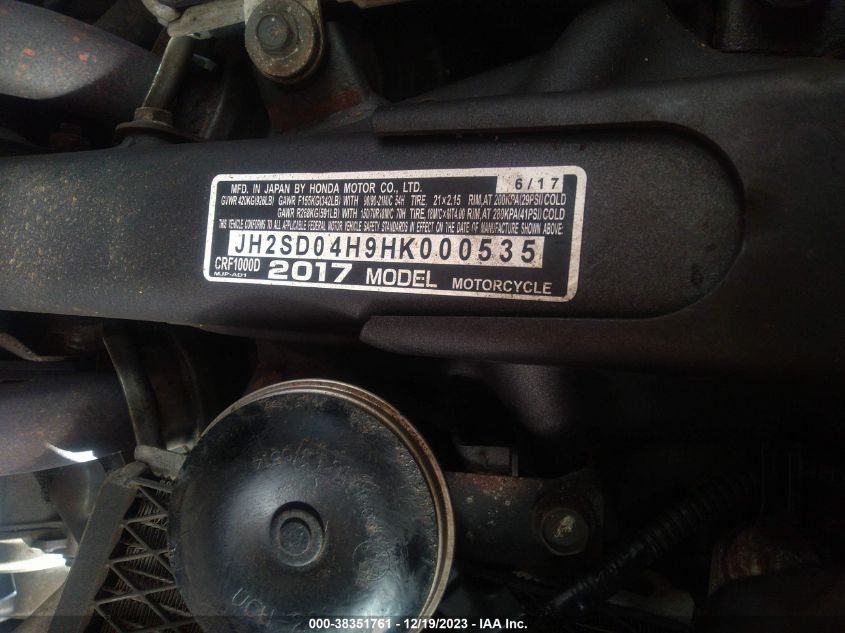 2017 HONDA CRF1000 - JH2SD04H9HK000535