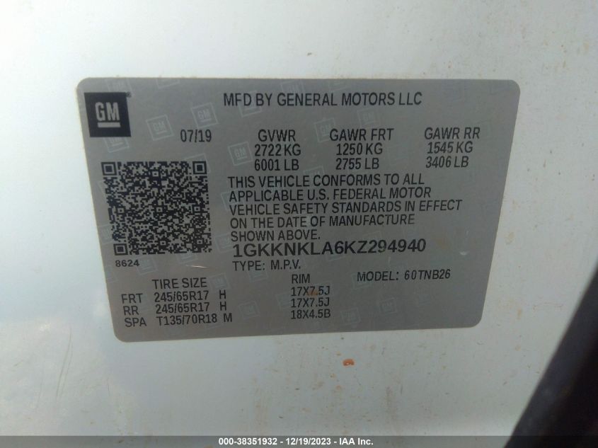 2019 GMC ACADIA SLE-1 - 1GKKNKLA6KZ294940