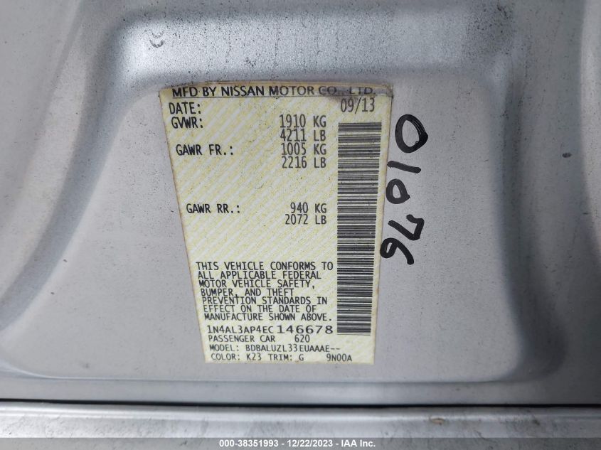 2014 NISSAN ALTIMA 2.5/S/SV/SL - 1N4AL3AP4EC146678