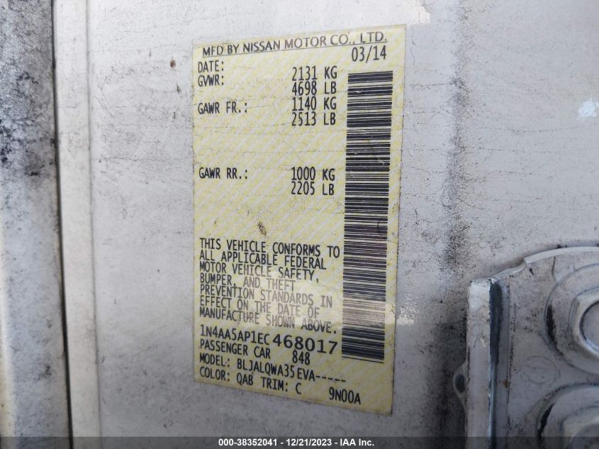 2014 NISSAN MAXIMA 3.5 S - 1N4AA5AP1EC468017