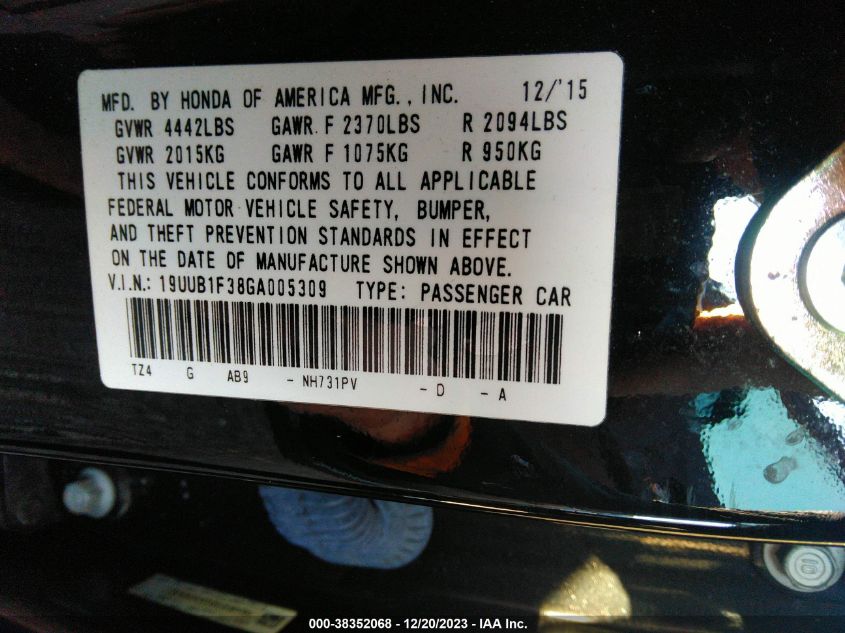 2016 ACURA TLX - 19UUB1F38GA005309