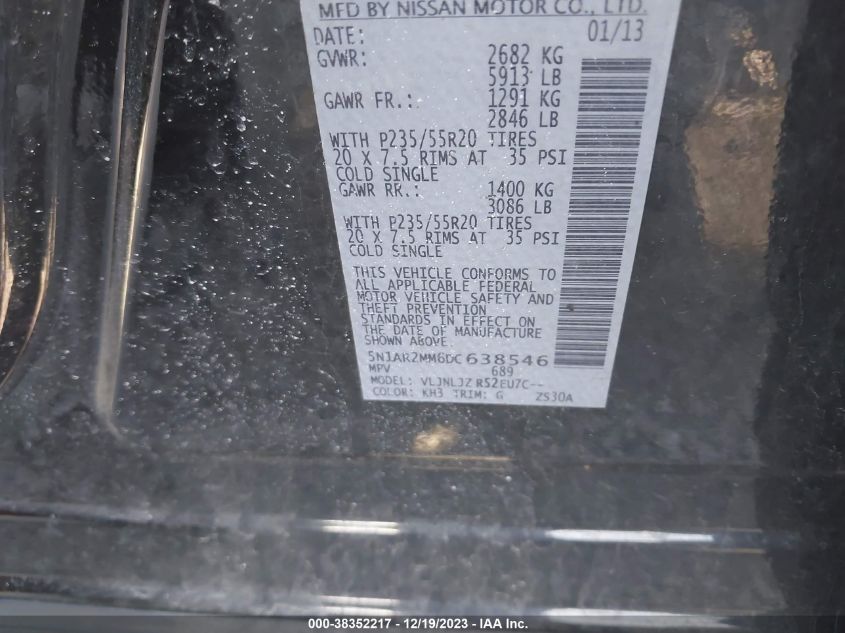 2013 NISSAN PATHFINDER PLATINUM - 5N1AR2MM6DC638546
