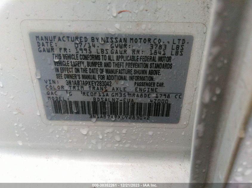 2014 NISSAN SENTRA FE+ SV - 3N1AB7APXEY283042