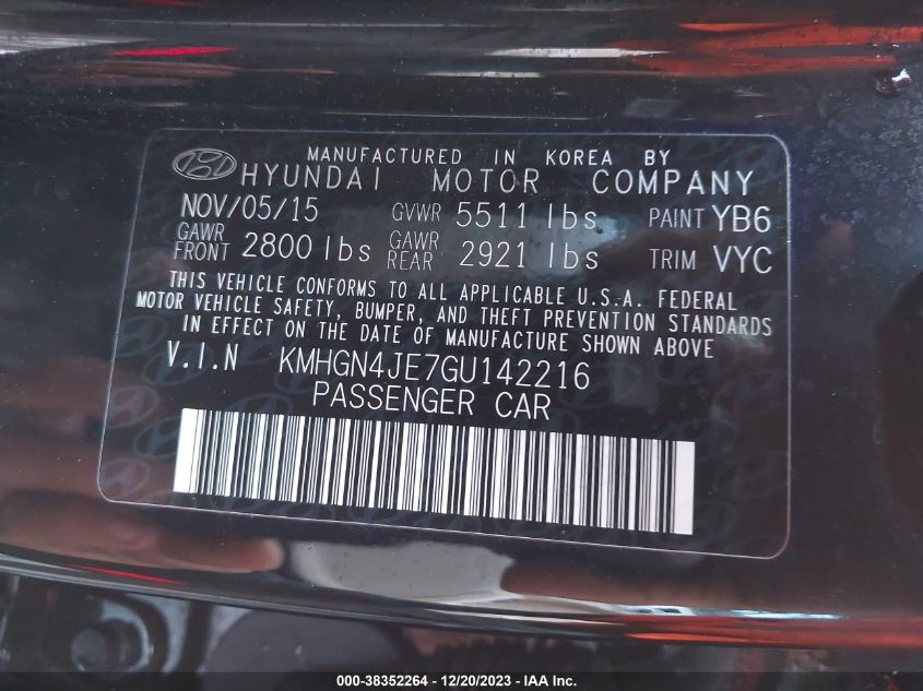 2016 HYUNDAI GENESIS 3.8 - KMHGN4JE7GU142216