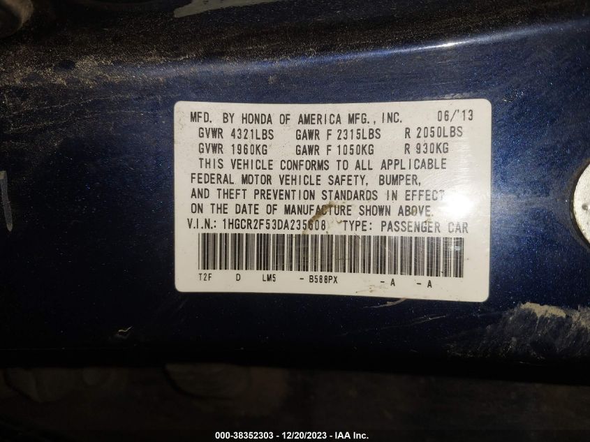 2013 HONDA ACCORD SPORT - 1HGCR2F53DA235608