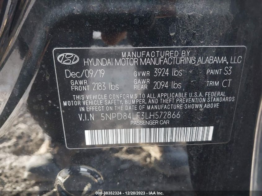 2020 HYUNDAI ELANTRA SEL/VALUE/LIMITED - 5NPD84LF3LH572866