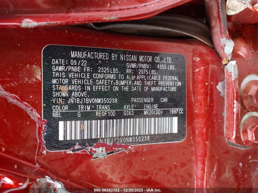 2022 NISSAN ROGUE SPORT SV - JN1BJ1BV0NW350238