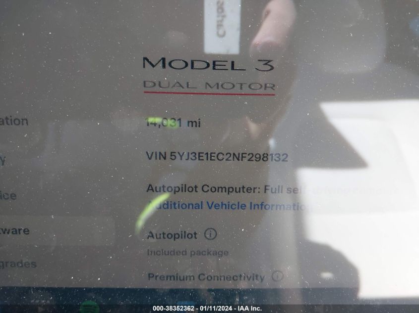 2022 TESLA MODEL 3 PERFORMANCE DUAL MOTOR ALL-WHEEL DRIVE - 5YJ3E1EC2NF298132