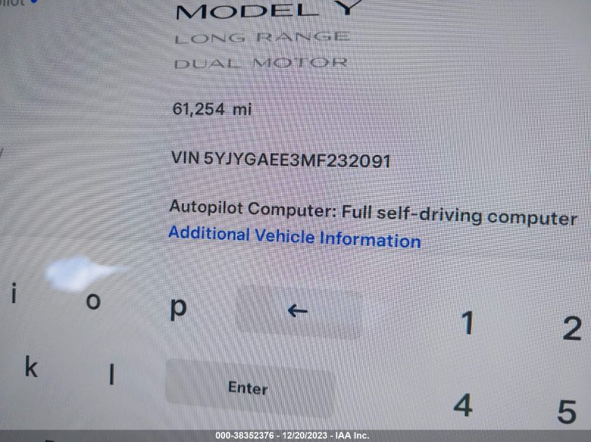 2021 TESLA MODEL Y - 5YJYGAEE3MF232091