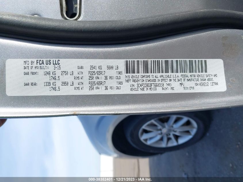 2015 DODGE JOURNEY SXT - 3C4PDDBG3FT660310