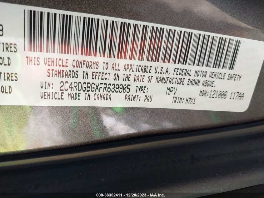 2015 DODGE GRAND CARAVAN AVP/SE - 2C4RDGBGXFR639905