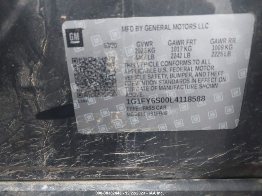 2020 CHEVROLET BOLT EV LT - 1G1FY6S00L4118588
