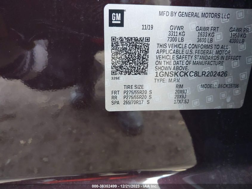 2020 CHEVROLET TAHOE K1500 PREMIER - 1GNSKCKC8LR202426