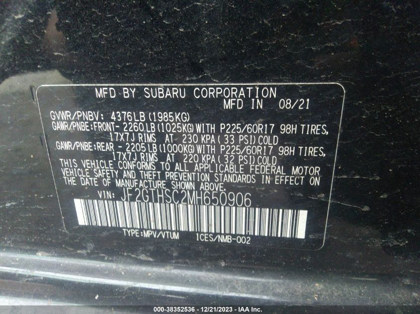 2021 SUBARU CROSSTREK SPORT - JF2GTHSC2MH650906