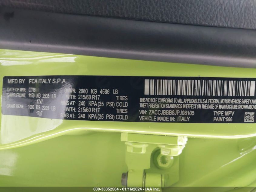 2018 JEEP RENEGADE LATITUDE 4X4 - ZACCJBBB8JPJ08105