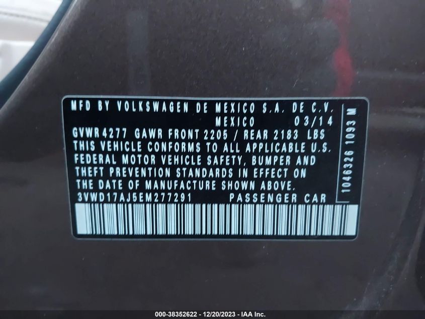 2014 VOLKSWAGEN JETTA SE - 3VWD17AJ5EM277291
