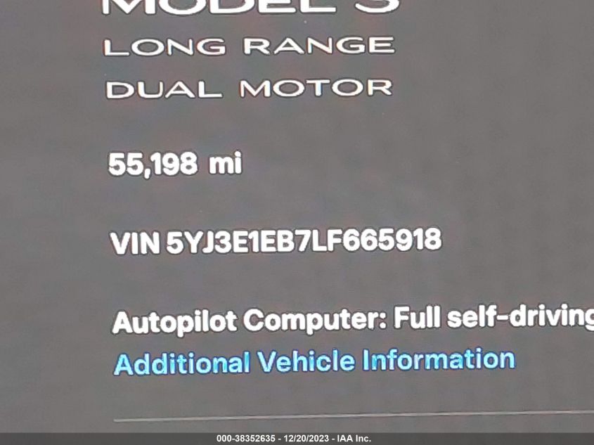 2020 TESLA MODEL 3 LONG RANGE DUAL MOTOR ALL-WHEEL DRIVE - 5YJ3E1EB7LF665918