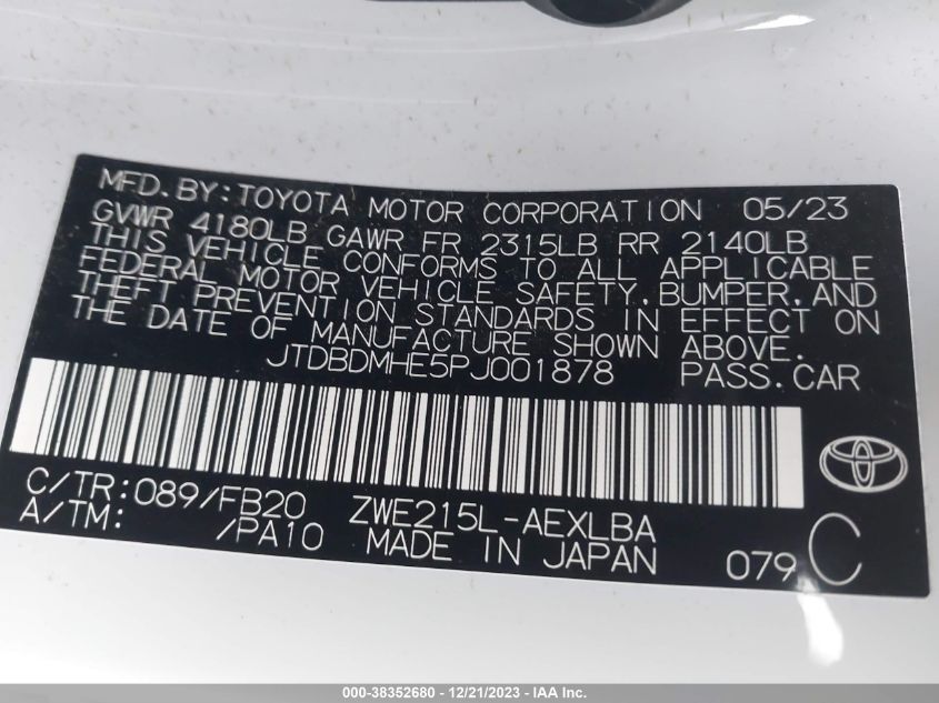 2023 TOYOTA COROLLA LE/SE/NIGHT SHADE - JTDBDMHE5PJ001878