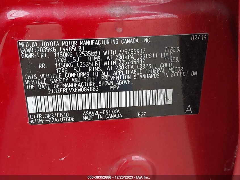 2014 TOYOTA RAV4 LE - 2T3ZFREVXEW084863