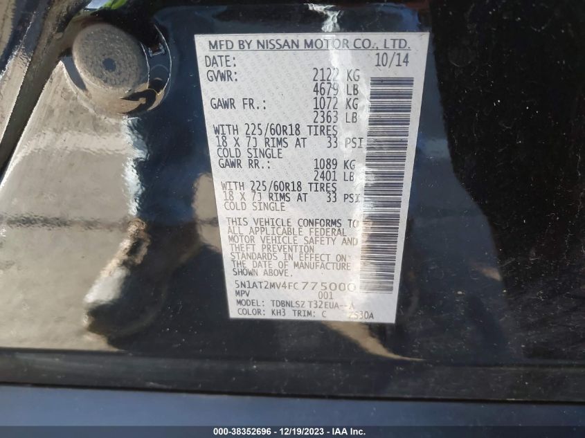 2015 NISSAN ROGUE SL - 5N1AT2MV4FC775000
