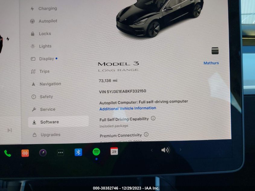 2019 TESLA MODEL 3 LONG RANGE/MID RANGE/STANDARD RANGE/STANDARD RANGE PLUS - 5YJ3E1EA8KF332150