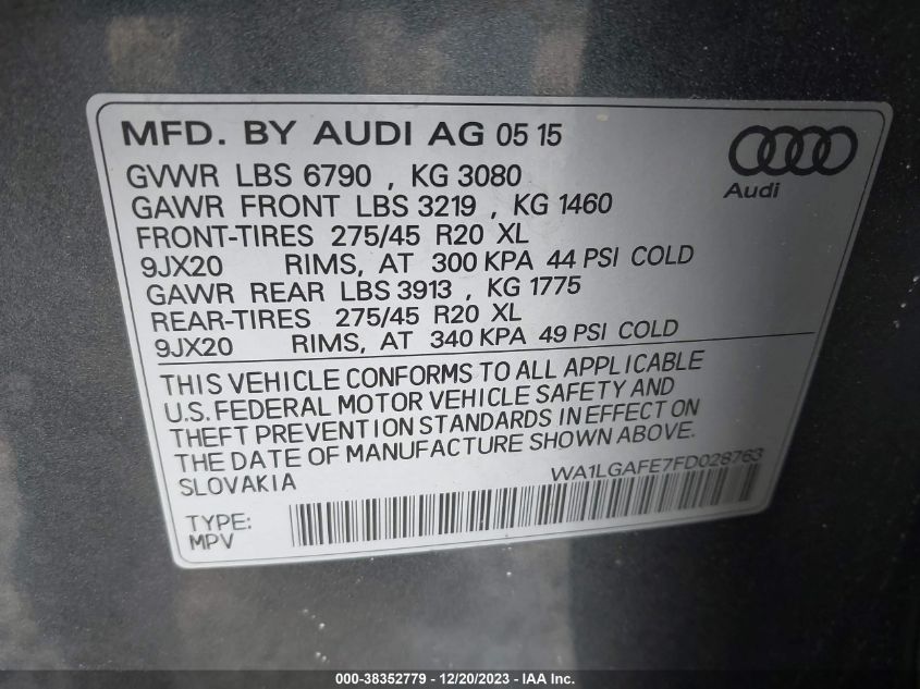 2015 AUDI Q7 PREMIUM PLUS - WA1LGAFE7FD028763