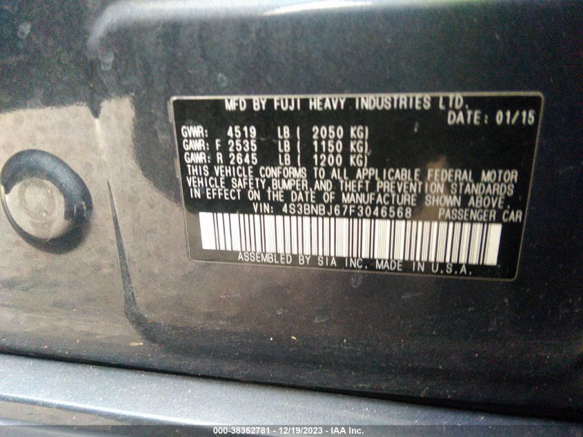 2015 SUBARU LEGACY 2.5I LIMITED - 4S3BNBJ67F3046568