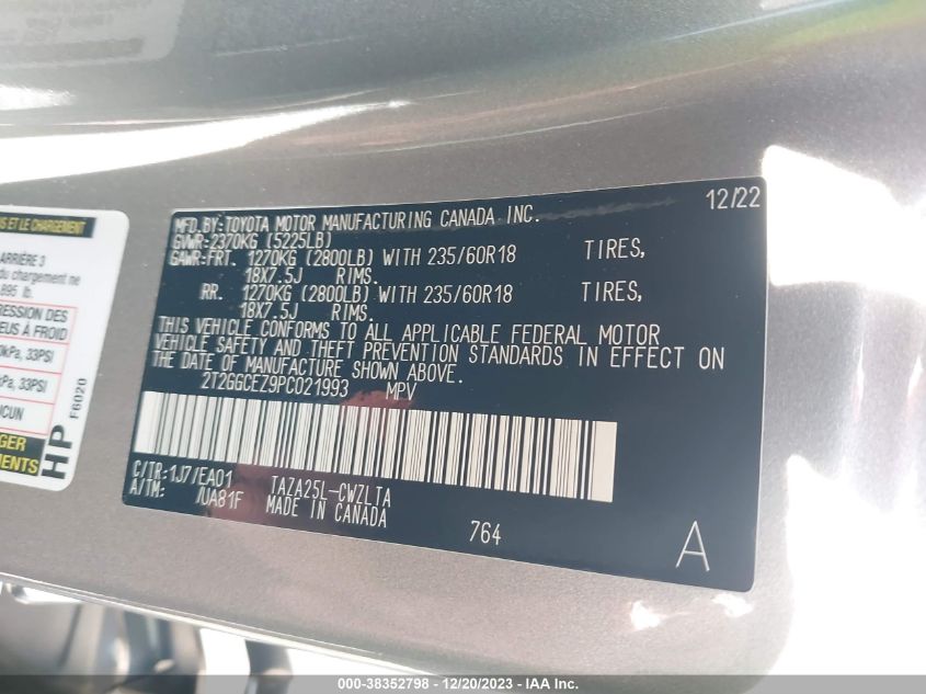 2023 LEXUS NX 350 PREMIUM 2T2GGCEZ9PC021993