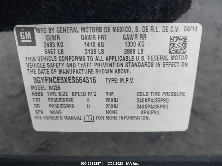 2014 CADILLAC SRX PERFORMANCE COLLECTION - 3GYFNCE3XES664316