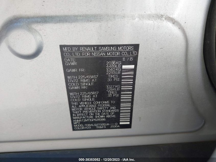 2016 NISSAN ROGUE SV - KNMAT2MT1GP628386