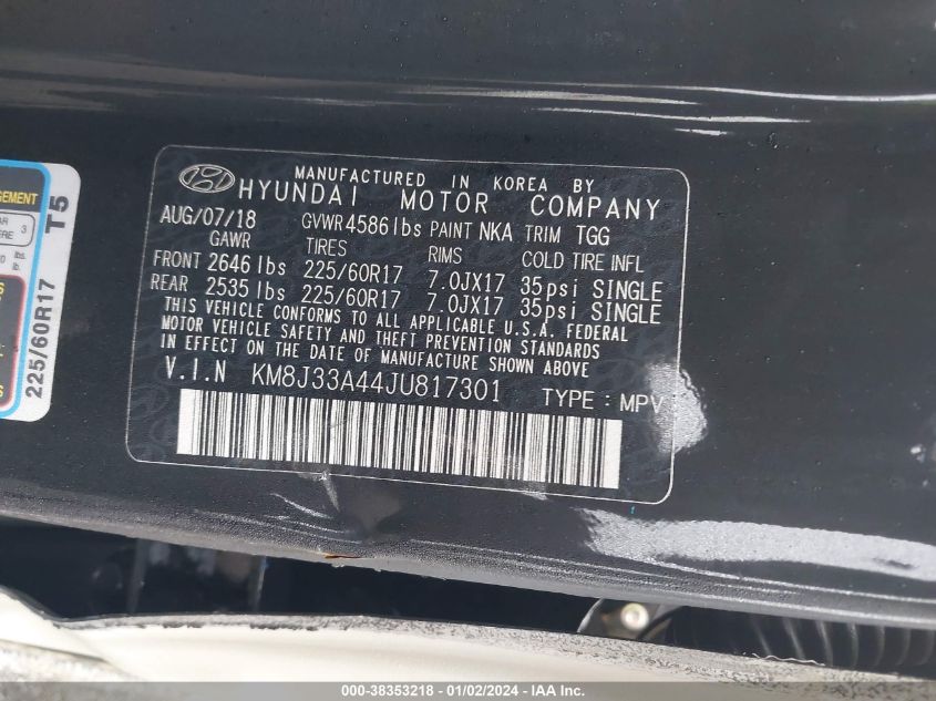 2018 HYUNDAI TUCSON SEL - KM8J33A44JU817301