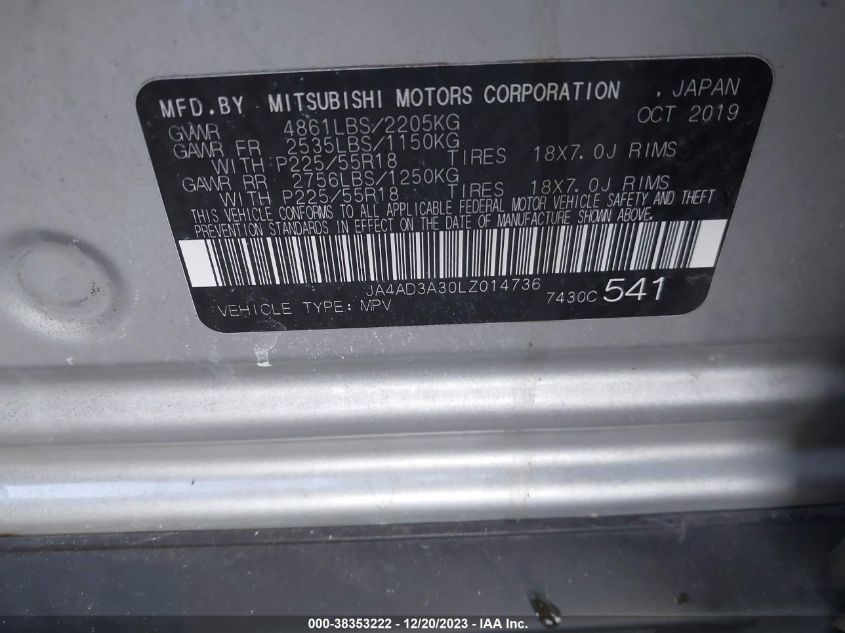 2020 MITSUBISHI OUTLANDER SE/SEL/LE - JA4AD3A30LZ014736