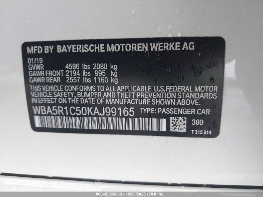 2019 BMW 330I - WBA5R1C50KAJ99165