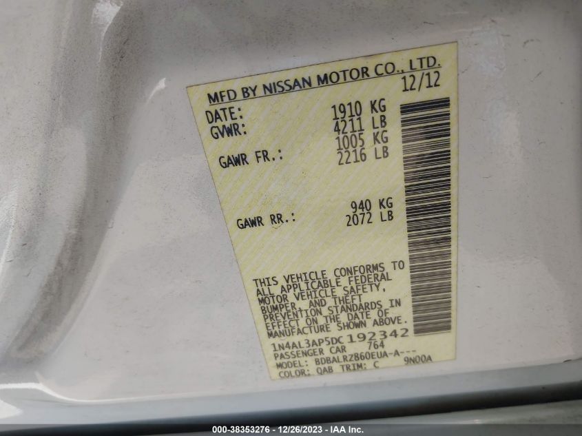 2013 NISSAN ALTIMA 2.5 S - 1N4AL3AP5DC192342