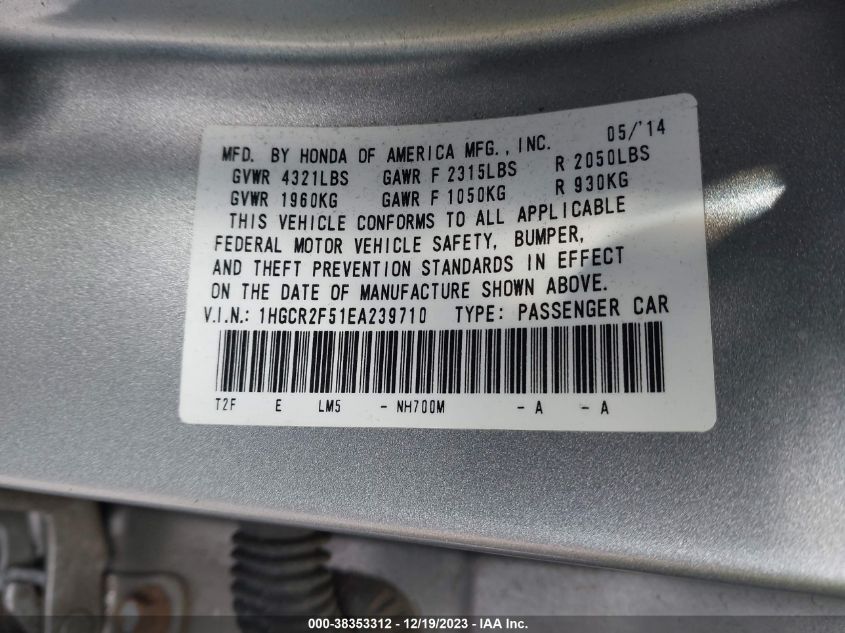 2014 HONDA ACCORD SPORT - 1HGCR2F51EA239710